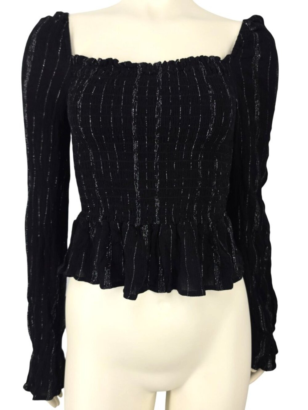 Women's Wrangler Retro Black Metallic Silver Stripes Boho Small Hippie Shirt Top